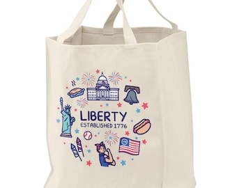 Bolso grande Liberty USA Doodles, lona de algodón.