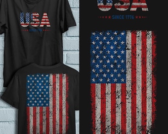Camiseta unisex para adultos con bandera de EE. UU. desgastada, doble cara, 100 % algodón, patriótica.