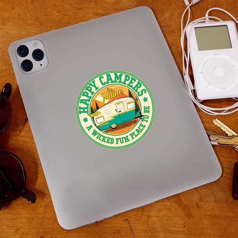 Vinyl Sticker; Maine Happy Camper Die Cut Decal, Travel Peel & Stick ...