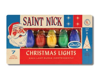 Saint Nick Santa Christmas Lights Wall Decal, Matte Vinyl, Kitchen Wall Decor