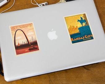 Sticker Set of 2: St Louis Kansas City Missouri. Bumper Stickers, Suitcase Stickers, Tablet Decals, Souvenir Stickers, State Pride Stickers