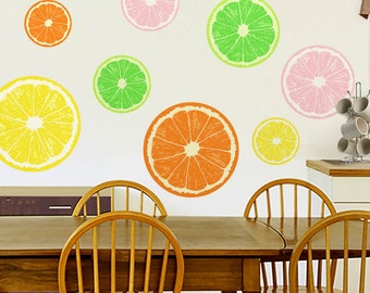 Fruit Slices Vinyl Wall Decals, Colorful Kitchen Wall Decor, Set of 8