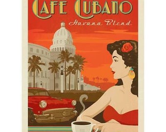 Wall Decal; Cafe Cubano Havana Blend Coffee Decal Peel and Stick Decor, Vintage Style Coffee House Decor, Waterproof Peel and Stick Graphic