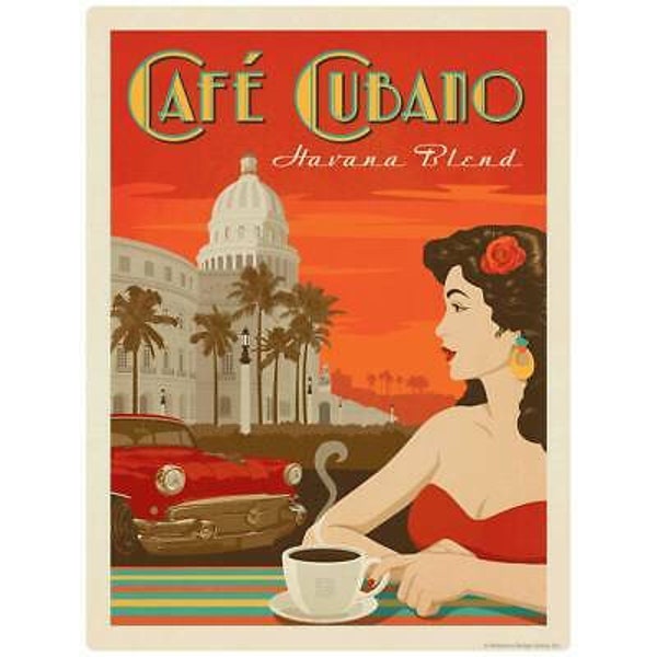 Wall Decal; Cafe Cubano Havana Blend Coffee Decal Peel and Stick Decor, Vintage Style Coffee House Decor, Waterproof Peel and Stick Graphic