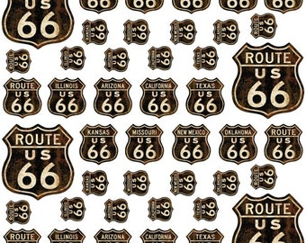 Route 66 Distressed Wall Decal Sheet Of 42