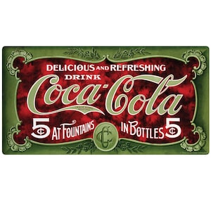Vinyl Sticker; Coca-Cola in Fountains and Bottles, Vintage Style Soda Sticker