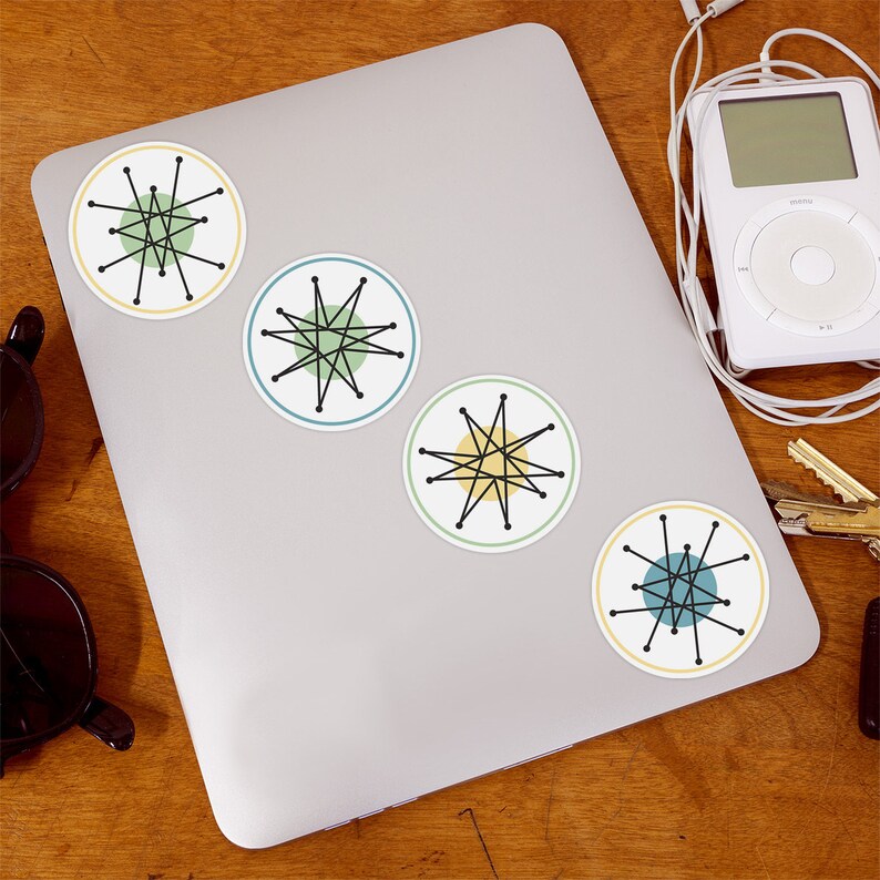 Sticker Set; Atomic Starburst Set of 4, Mid Century Modern Vinyl Decals ...