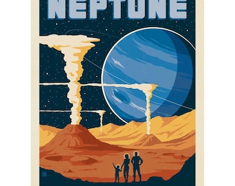 Vinilo decorativo de viaje espacial de Neptuno, decoración espacial de estilo vintage