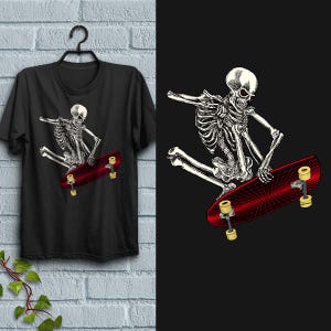 T-Shirt; Skate Boarding Skeleton, Adult Unisex T-Shirt 100% Cotton, Skateboard Lovers Shirt, Perfect for Gift Giving