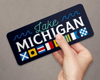 Pegatina para parachoques, banderas náuticas del lago Michigan, calcomanía grande de vinilo para neveras portátiles, caravanas, barcos y más, regalo para amantes del lago.