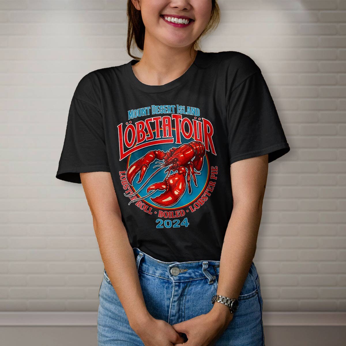 Mount Desert Island Lobsta Tour T-shirt Double-sided, 100% Cotton 