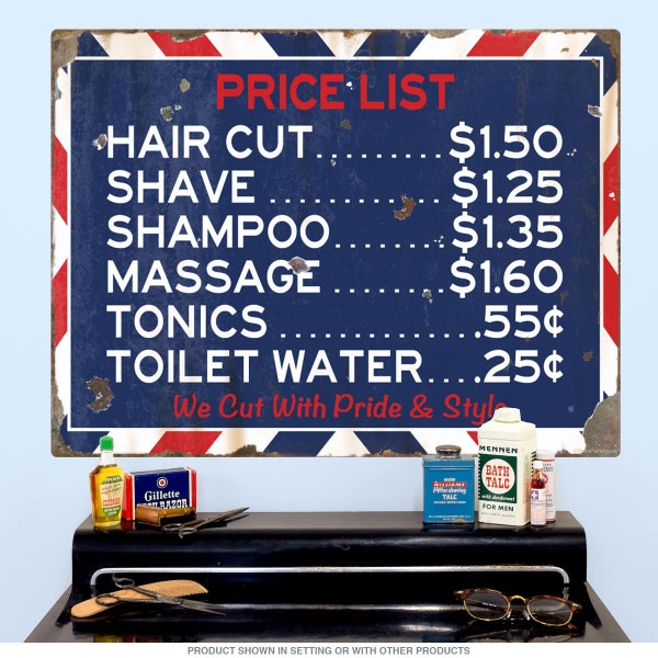 Wall Decal: Barber Shop Price List Distressed Look, Vintage Style Wall Sticker, For Barber Shops, Beauty Salons & Home, Unique Decor