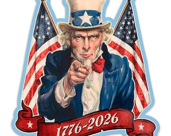 Uncle Sam 1776 - 2026 Patriotic Large Die Cut Window Sticker, Patriotic Vinyl Decal for Cars, Windows, Laptops and More