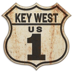 Die Cut Vinyl Sticker; Key West Florida US Route 1 Shield Decal, State Pride, Perfect for Laptop, Water Bottle, Car, Notebook and More!
