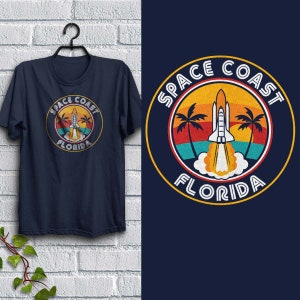 T-Shirt; Space Coast Florida, 100% Cotton, S-XXL, Navy Blue Unisex Tshirts, Choose from Cape Canaveral, Cape Kennedy, Space Coast Designs