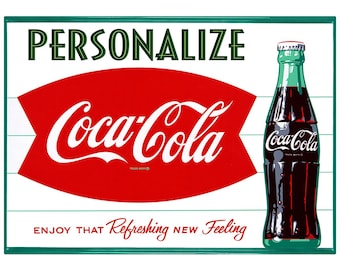 Coca-Cola Personalized Wall Decal Fishtail Refreshing Feeling Clean or Distressed Look