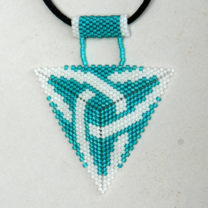 Beaded Celtic Knot Pendant Beaded Necklace White and Turquoise Etsy