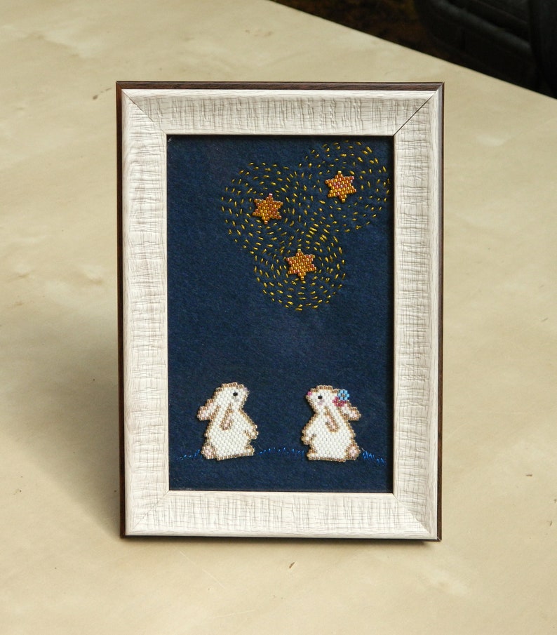 Two bunnies watching stars together bead art romantic gifts image 0