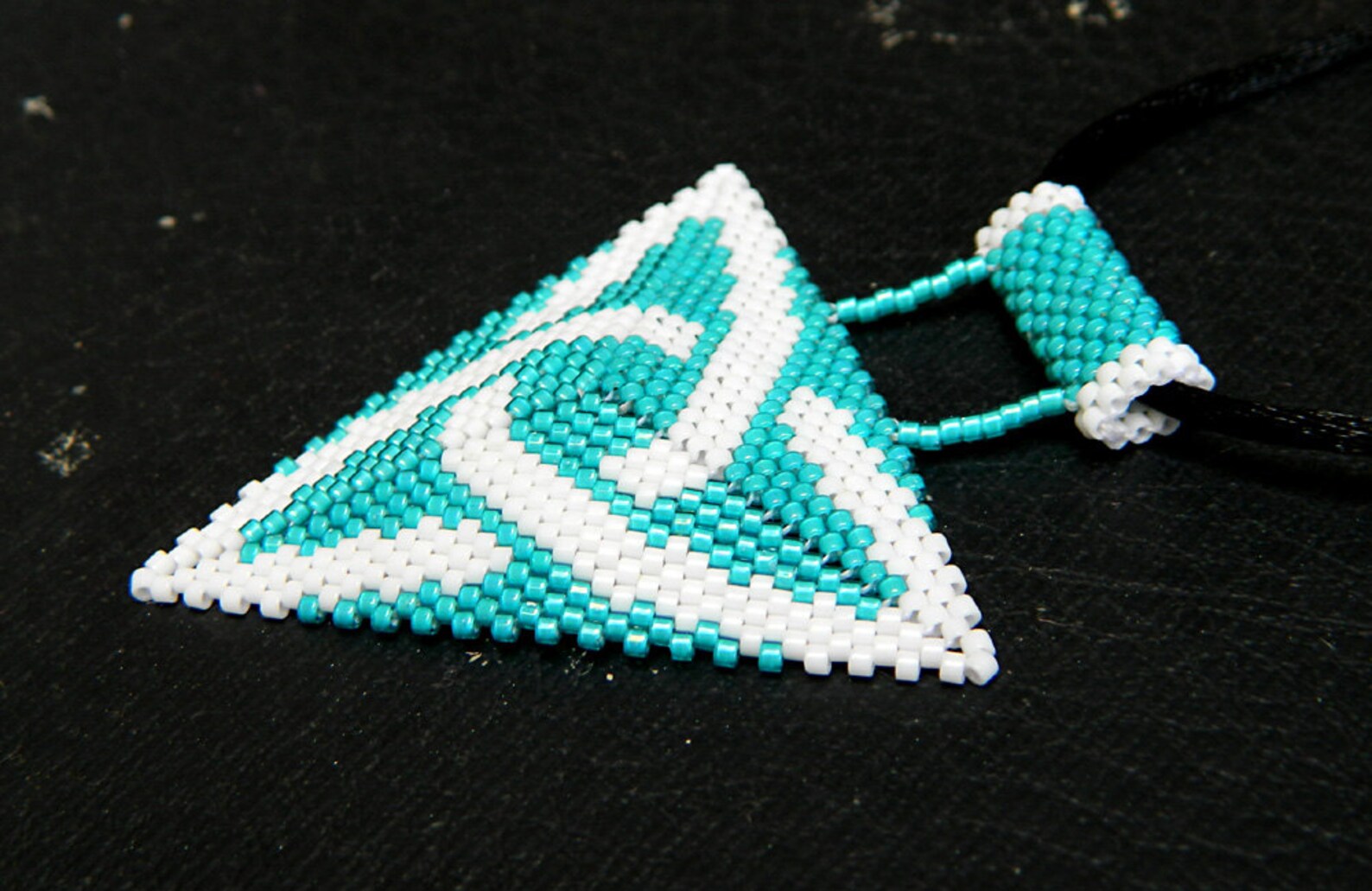 Beaded Celtic Knot Pendant Beaded Necklace White and Turquoise Etsy