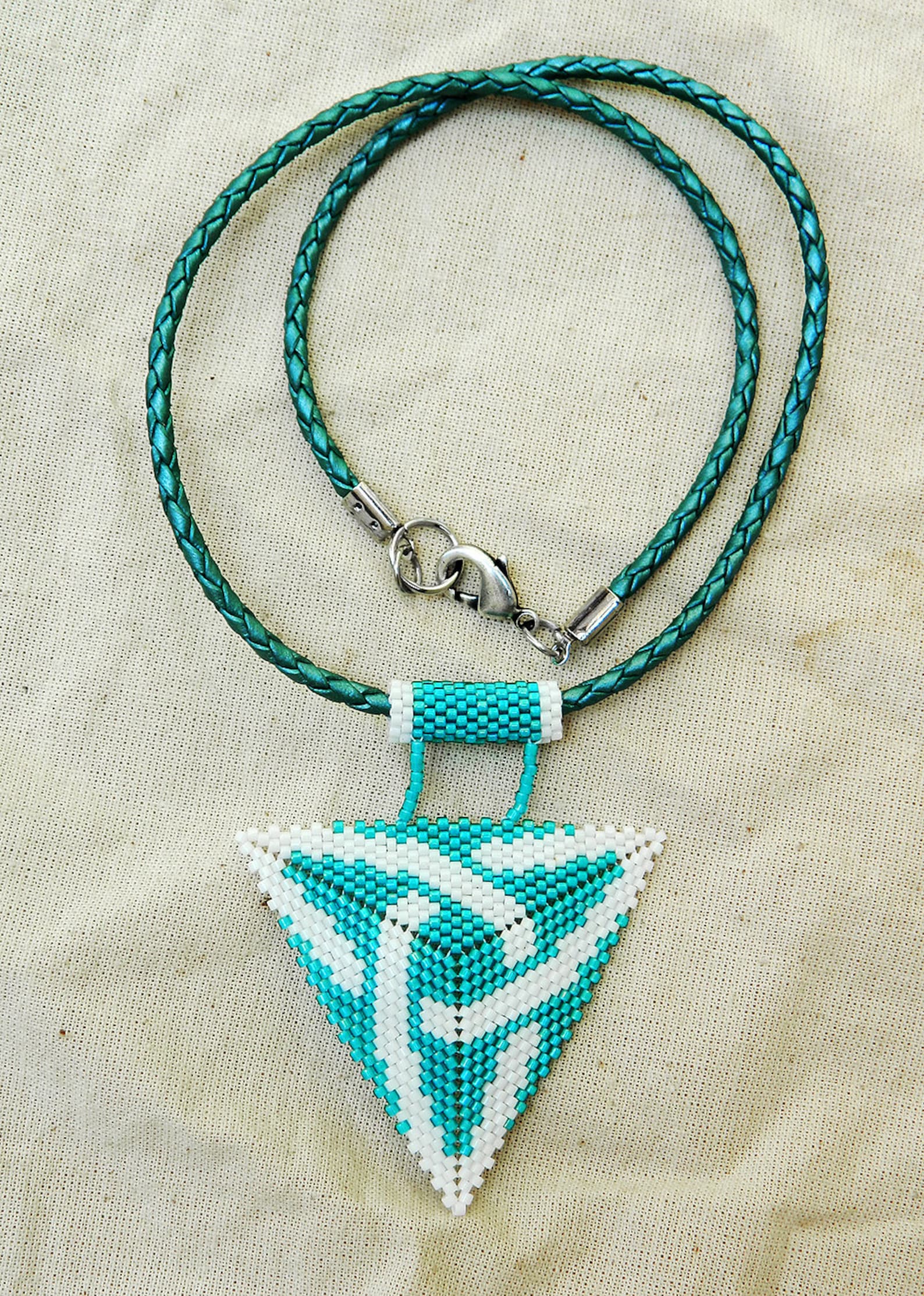 Beaded Celtic Knot Pendant Beaded Necklace White and Turquoise Etsy