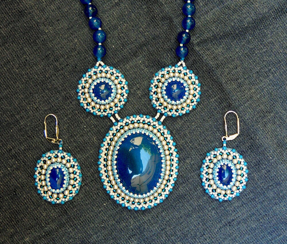 Snow Queen Bead Embroidery Bead Jewelry Set Royal Blue Etsy