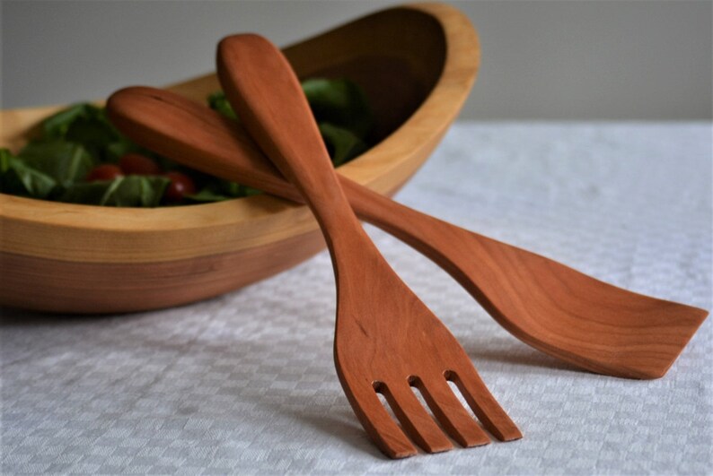 Cherry Wood Salad Servers A Caesar Salad Favorite Etsy