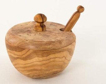 Sugar Bowl with Sugar Spoon from Solid Wood