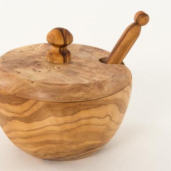 Sugar Bowl with Sugar Spoon from Solid Wood