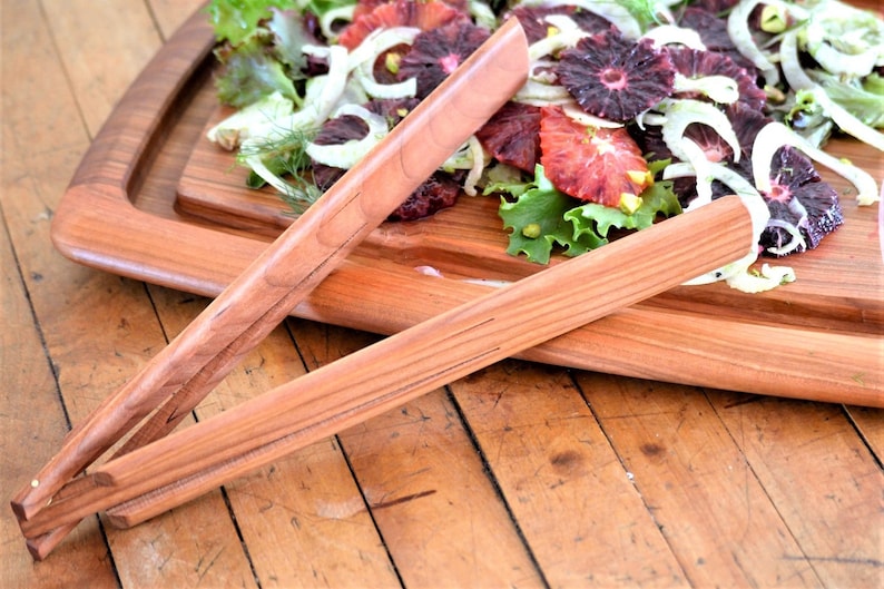 Wood Salad Tongs Serve One Handed Fold Flat for Easy Storage Etsy