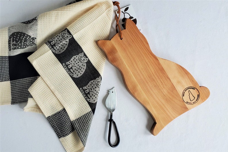 Cat Cutting Board Reverses to Cat Cheese Board Cat + Mouse + Towel