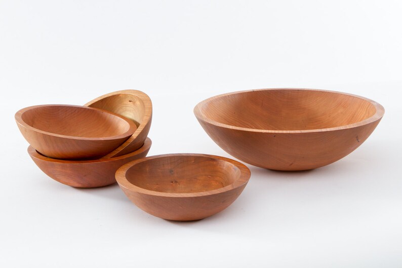 Large Wood Salad Bowl Matching Single Serving Bowls Solid Image 0
