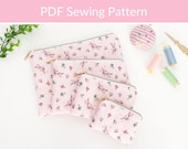 Quilted Zipper Pouch Sewing Pattern: Beginner Flat Pouch, 4 Sizes