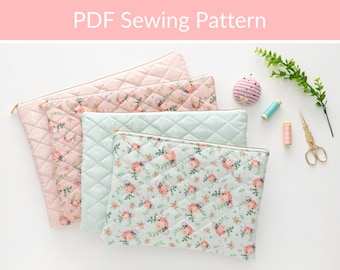 Quilted Laptop Sleeve Sewing Pattern:  Easy Zippered Case