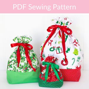 Reusable Christmas Gift Bags, Drawstring Bag PDF Sewing Pattern, Christmas DIY, Christmas Sewing Patterns, Christmas Gift Ideas
