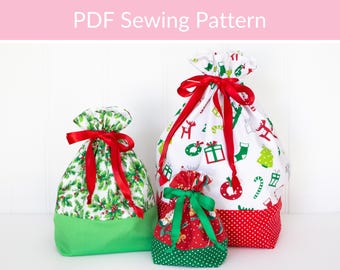Patron de couture de sacs cadeau de Noël : sacs réutilisables avec cordon de serrage, PDF des fêtes