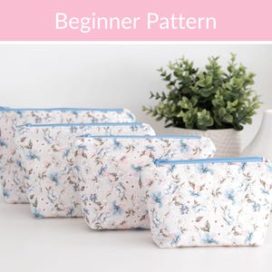 Beginner Zipper Pouch Sewing Pattern PDF:  Easy, Fully Lined First Project, 4 Sizes