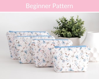 Beginner Zipper Pouch Sewing Pattern PDF:  Easy, Fully Lined First Project, 4 Sizes