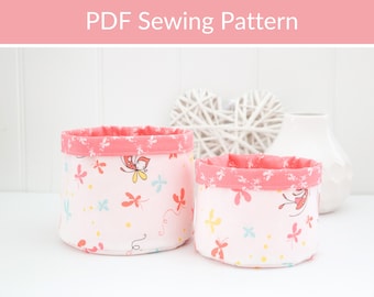 Beginner Sewing Pattern, Reversible Fabric Basket, Round Fabric Basket