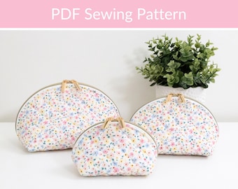 Quilted Make Up Bag Sewing Pattern:  Clam Zipper Pouch, 3 Sizes, PDF Digital Pattern