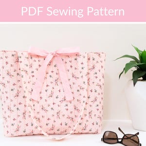 Quilted Tote Bag Sewing Pattern: Beginner PDF with Optional Pockets and Tie Closure