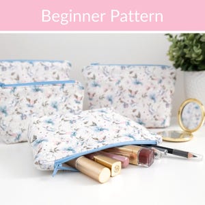 Makeup Bag Sewing Pattern PDF: Lined Cosmetic & Travel Pouch, Easy, 4 Sizes