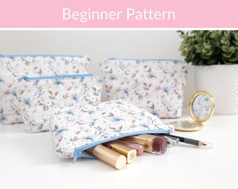 Makeup Bag Sewing Pattern PDF: Lined Cosmetic & Travel Pouch, Easy, 4 Sizes