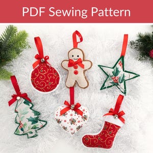 Felt Christmas Ornaments Sewing Pattern, Christmas Decorations, Christmas Sewing, Felt Pattern, Beginner Sewing Pattern, Christmas Craft