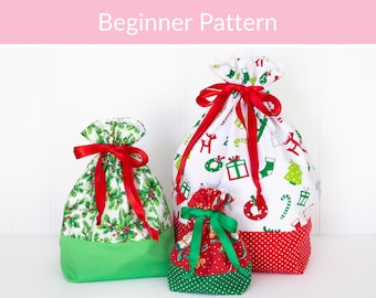 Christmas Gift Bag Sewing Pattern: Reusable Drawstring Bags, Holiday PDF