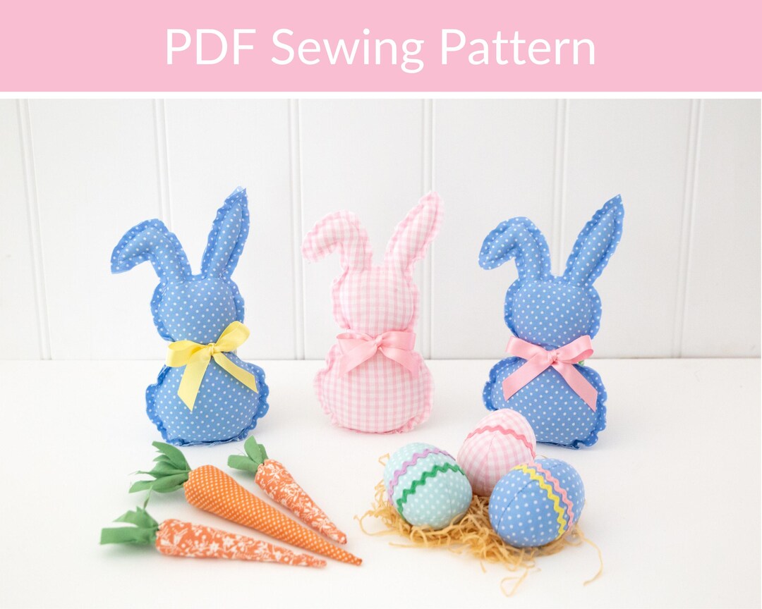 Easter Bunny Sewing Pattern: Fabric Rabbit, Carrots & Egg (PDF Pattern ...