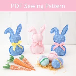Easter Bunny Sewing Pattern, Easter Rabbit Sewing Pattern, Fabric Bunny, Fabric Carrots, Fabric Easter Egg Pattern, Easter Gifts to Make