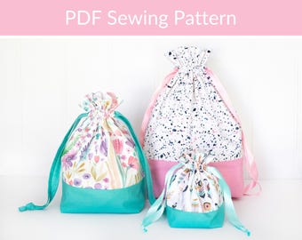 Drawstring Bag Sewing Pattern: Set of 3 Reusable Gift or Storage Bags PDF