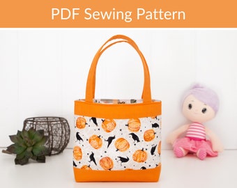 Halloween Trick or Treat Bag Sewing Pattern, DIY Pumpkin Bag for Kids, Fall Tote Bag in Autumn Colours to Make