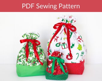 Christmas Drawstring Gift Bag Sewing Pattern, Gift Bags to Sew, Christmas Wrapping Accessories, DIY Drawstring Bag Pattern