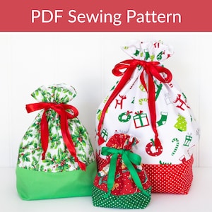 Reusable Christmas Gift Bags, Drawstring Bag PDF Sewing Pattern, Christmas DIY, Christmas Sewing Patterns, Christmas Gift Ideas